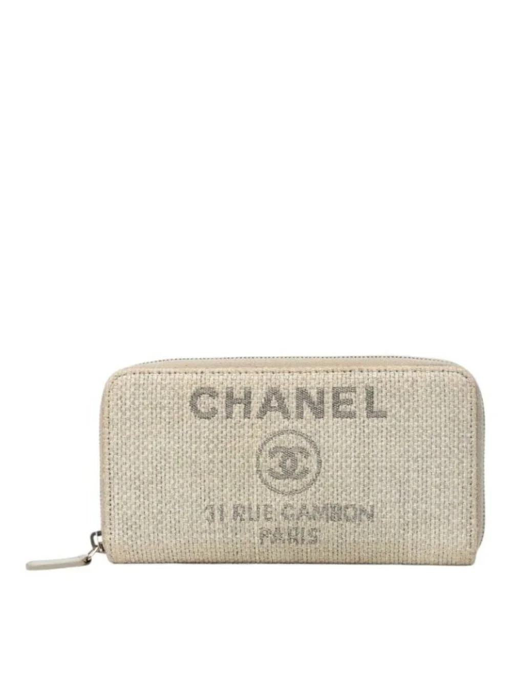Chanel Deauville Line Zip Around Wallet Gray Tweed